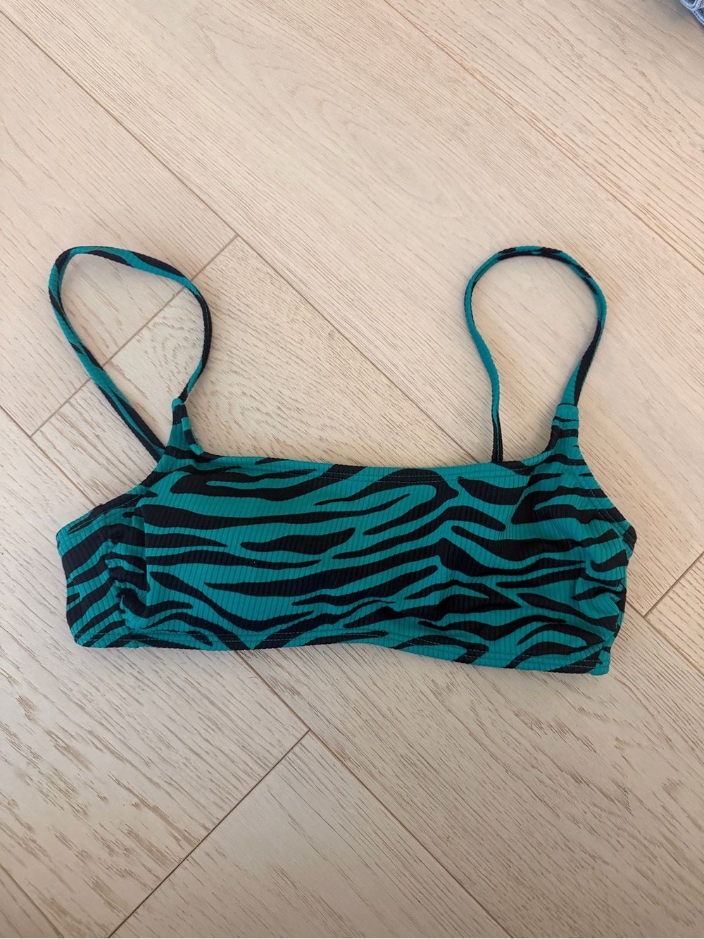Xhilaration Teal and Black Zebra-Print Bikini Top
